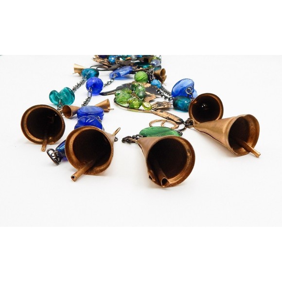Pier 1 One Imports Jewel Tone Beaded Seahorse Windchime Gold Bells Made in India - Picture 8 of 8